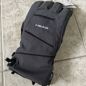 Head Unisex Ski Gloves Gray Large Cord Lock Closure Zippered Storage Pocket